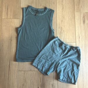 SKIMS Green Outdoor Mockneck Tank & Shorts Set